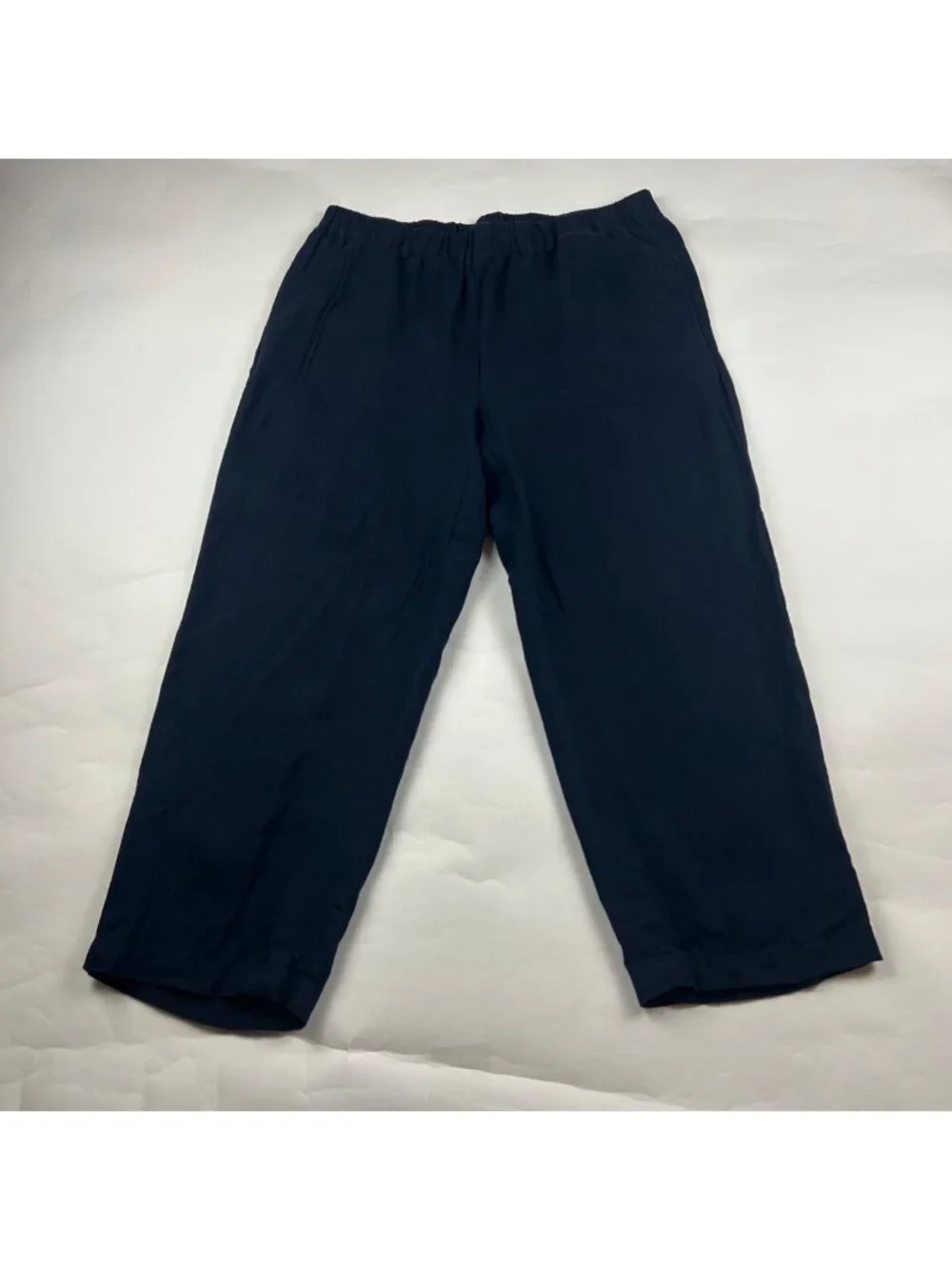Quince Navy Blue LInen Wide Leg Cropped Pant L